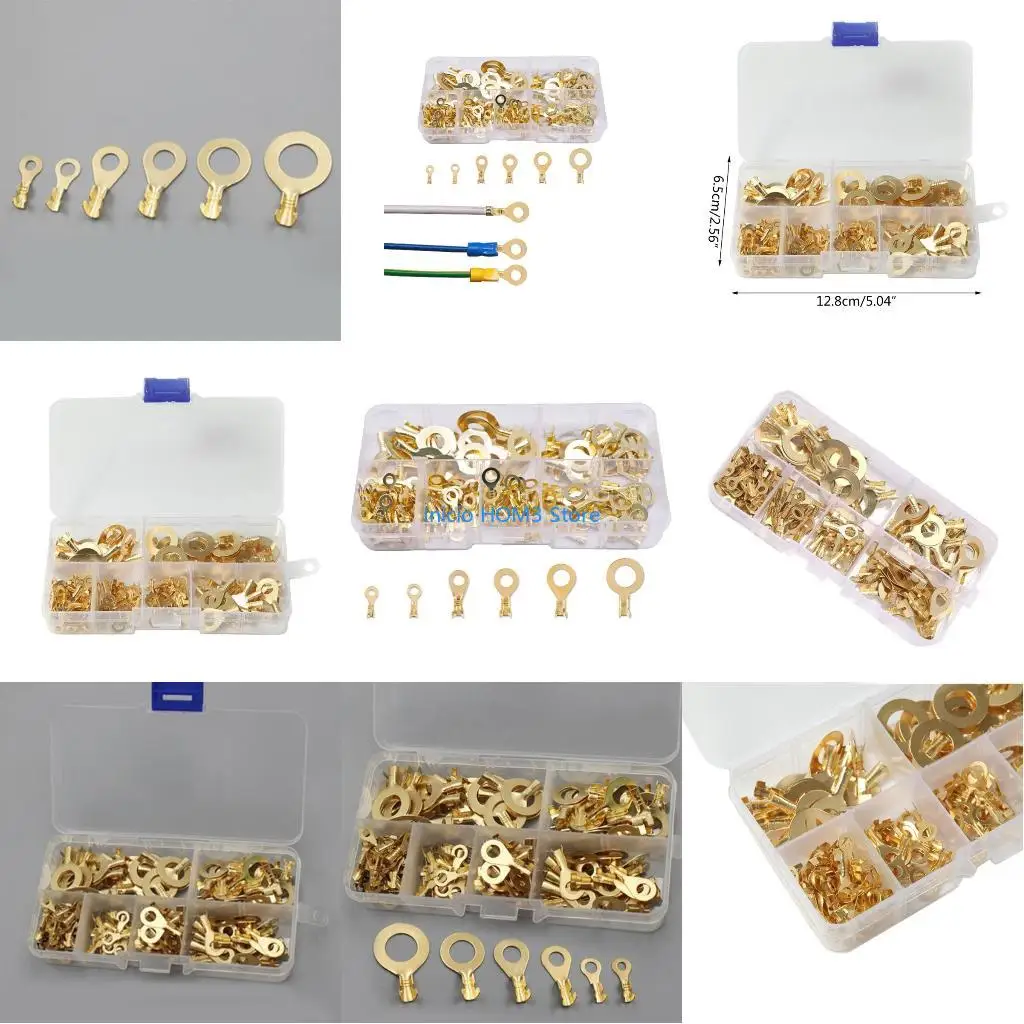 A5YD 150Pcs Electric Wire Connectors Rings End Terminals None Insulated RingsTerminals Copper Plated Steel Wire Connectors