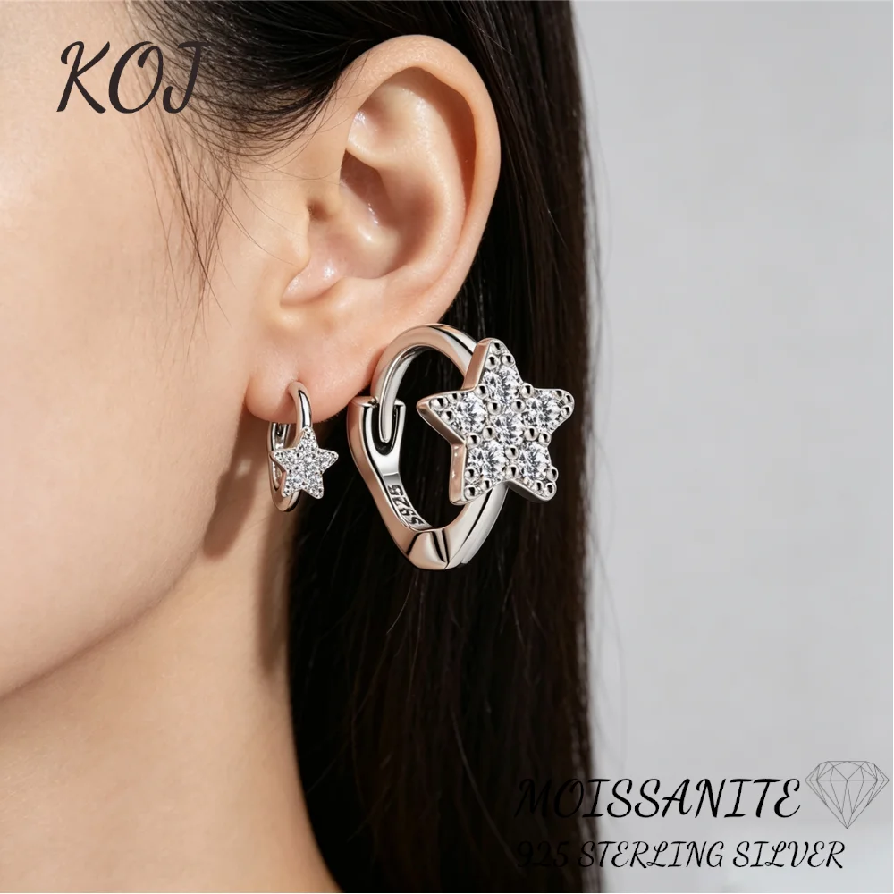 KOJ 1PC 925 Sterling Silver Moissanite Hoop Earring For Women Hypoallergenic Fine Jewelry Accessories