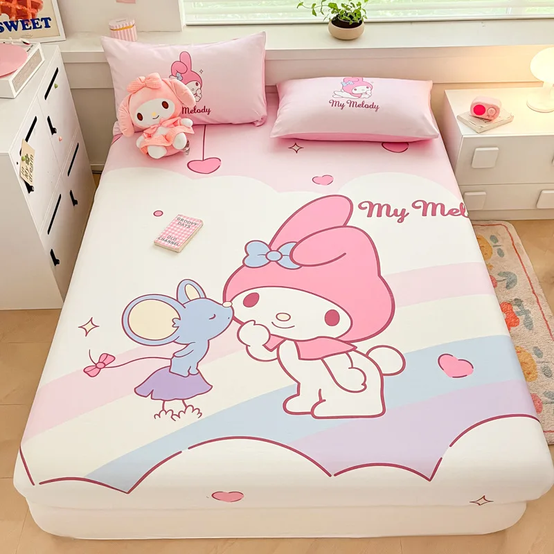 

Sanrio Hello Kitty Bed Fitted Sheet Kuromi Cinnamoroll Pure Cotton Bedding Sheet Cartoon Kids Bed Cover Nonslip Mattress Cover