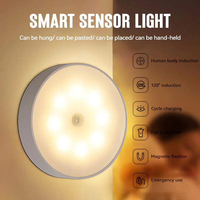 LED Intelligent Human Induction Night Lamp PIR Motion Sensor Lights ricarica USB illuminazione automatica di emergenza lampada da comodino per la