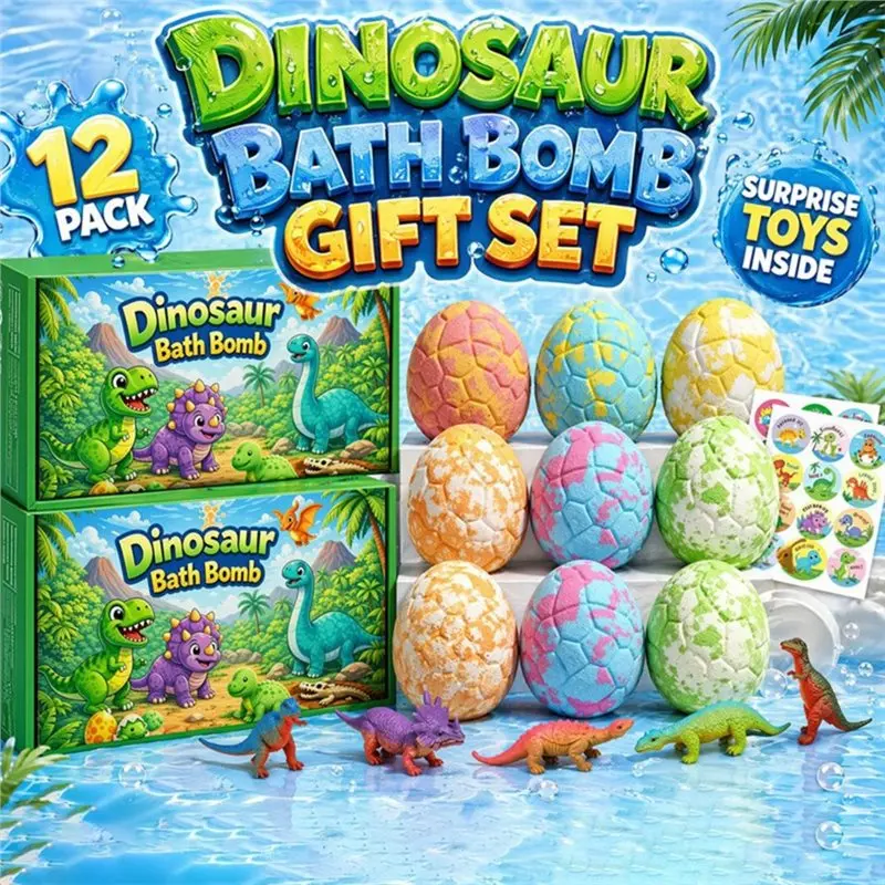 bathing-kit-12pcs-bath-bombs-skin-friendly-for-kids-bath-bombs-natural-mega-bubble-dinosaur-toys-gift-set-for-kids