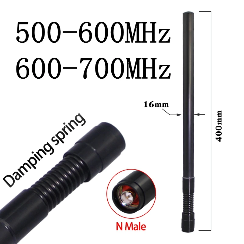 Resorte de amortiguación de antena, estilo N macho, se puede personalizar, 500-600MHz, 600-700MHz, 700-850MHz, 850-950 MHz, 950-1100MHz, 1300-1500MHz