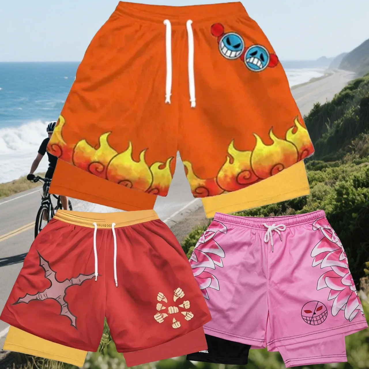 

New Sweat Absorbing, Quick Drying, Breathable Motorcycle Shorts Gym Double-layer 2-in-1 Men's Sports Running and Fitness Shorts