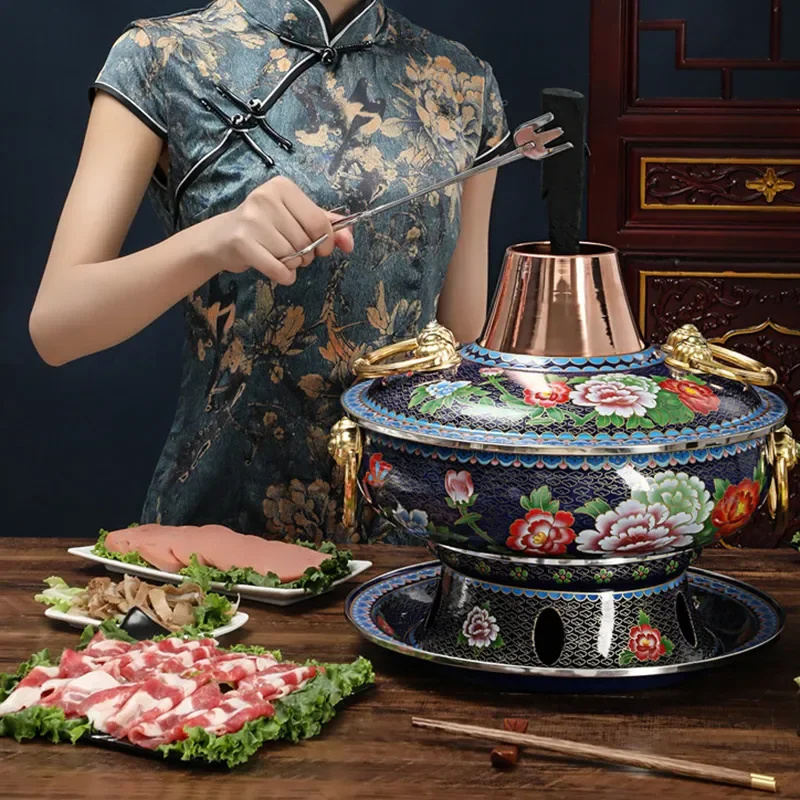 Traditional Beijing Copper Hot Pot Charcoal Fire Boiler Household Clear Soup Mandarin Duck Pot Vintage Style Commercial Grade