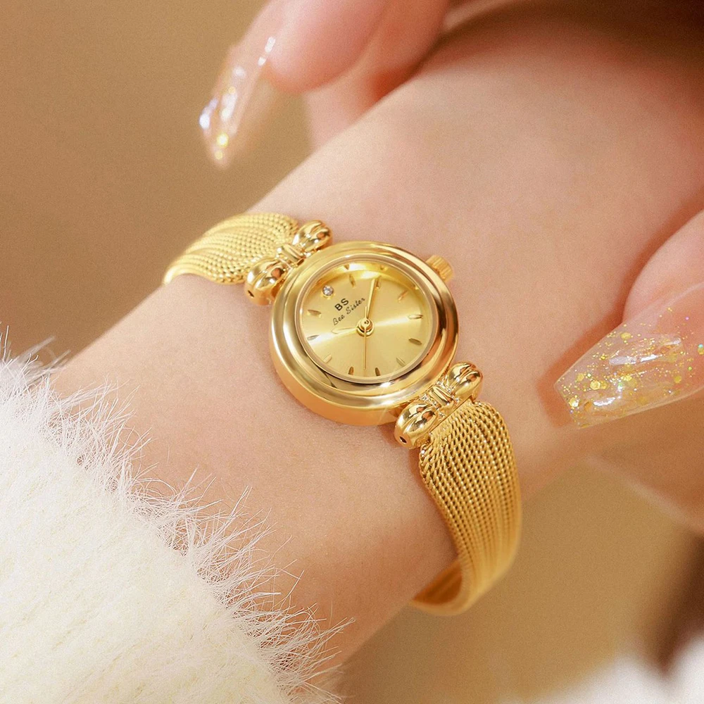 New In Women\'s Watches 2024 Golden Vintage Luxury Small Watch For Women Original Fashion Gold Quartz Wristwatch