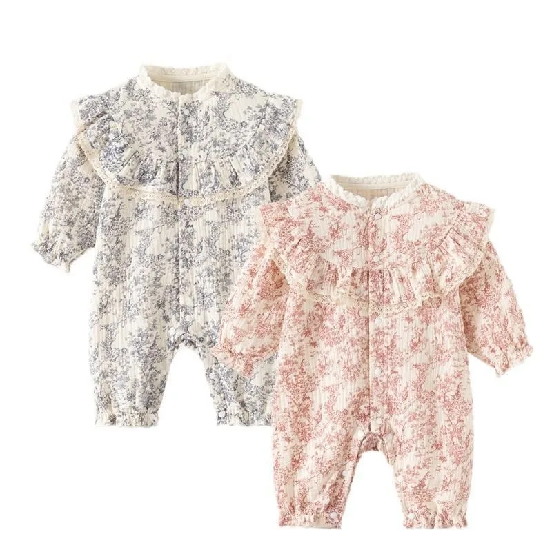 Bellbell Infant Baby Girl Rompers Early Autumn Floral Printed Toddler Kid Girl Jumpsuits 6-24M Newborn Girls Bodysuits with Hats
