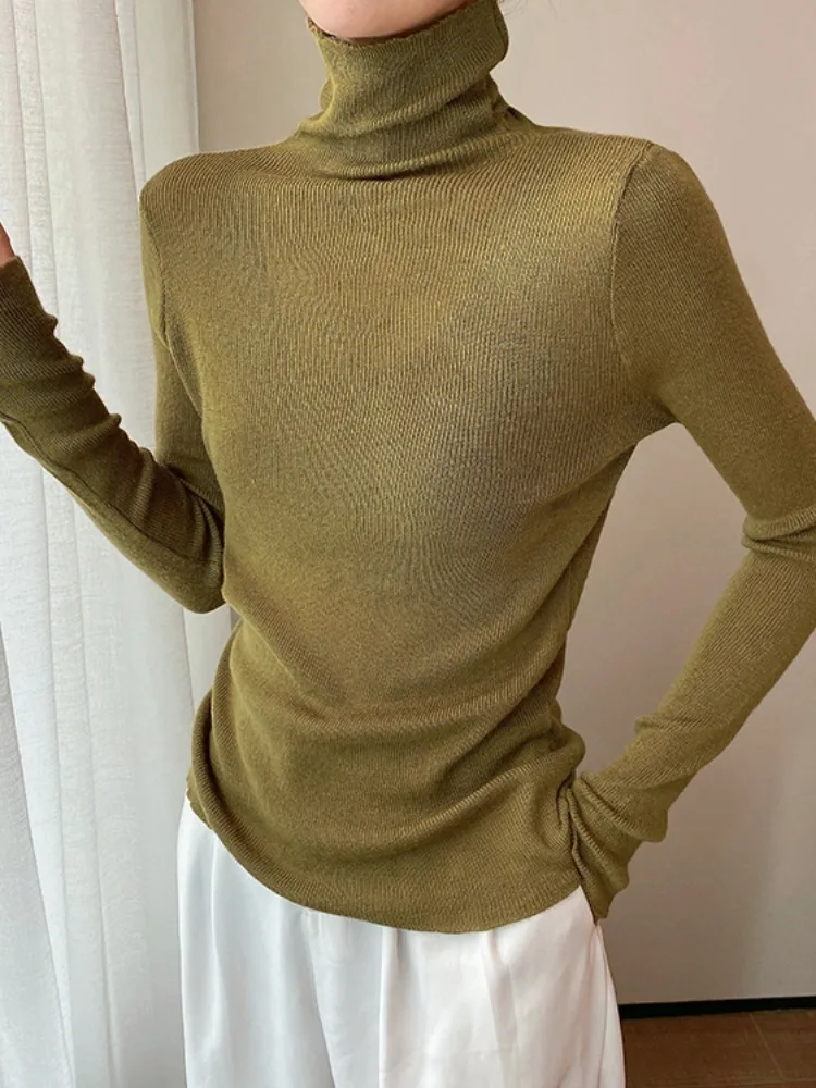 

Slim Fit High Neck Knit Top Women's Thin Stackable Collar Base Shirt Fashionable Inner Wear Commute Style Long Sleeve