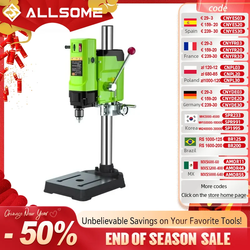 ALLSOME 6-Speed 1050W Benchtop Drill Press Drilling Machine BG-5157