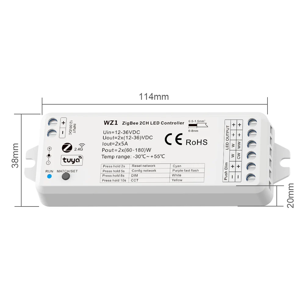 ZigBee LED Controller Dimmer Tuya Smart APP Control 5A For LED Strip DIM CCT RF 2.4G DC 12V 24V Works with Echo Alexa