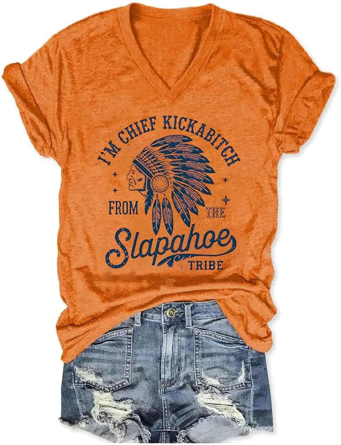 Im Chief Kickabitch from The Slapahoe Tribe Shirt for Women Funny V Neck Gaphic Tee Tops