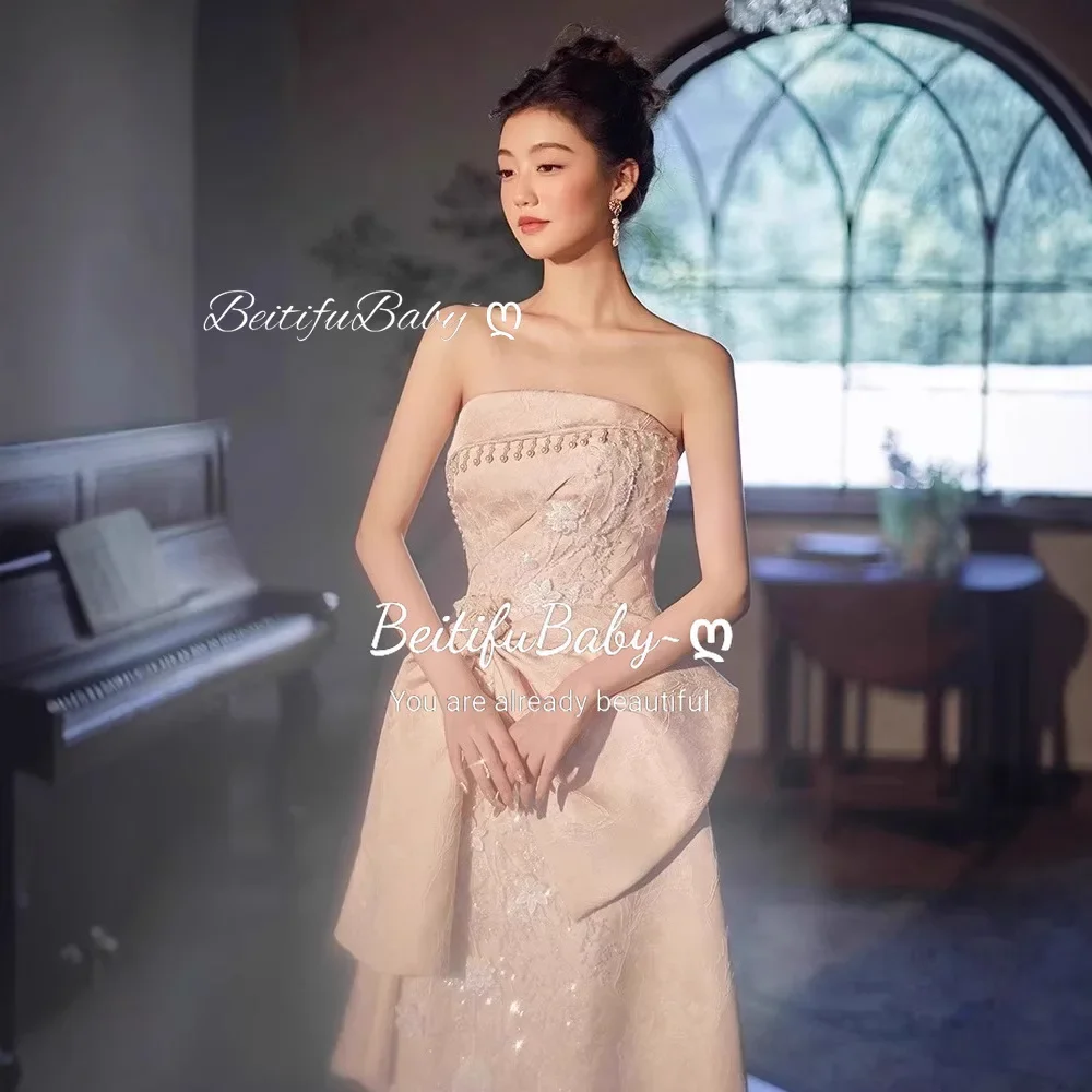 Customized Palace Style 2025 Women's Evening Dress Strapless Bow Decoration Pearl Tassel Mermaid Skirts Formal Dresses for Women