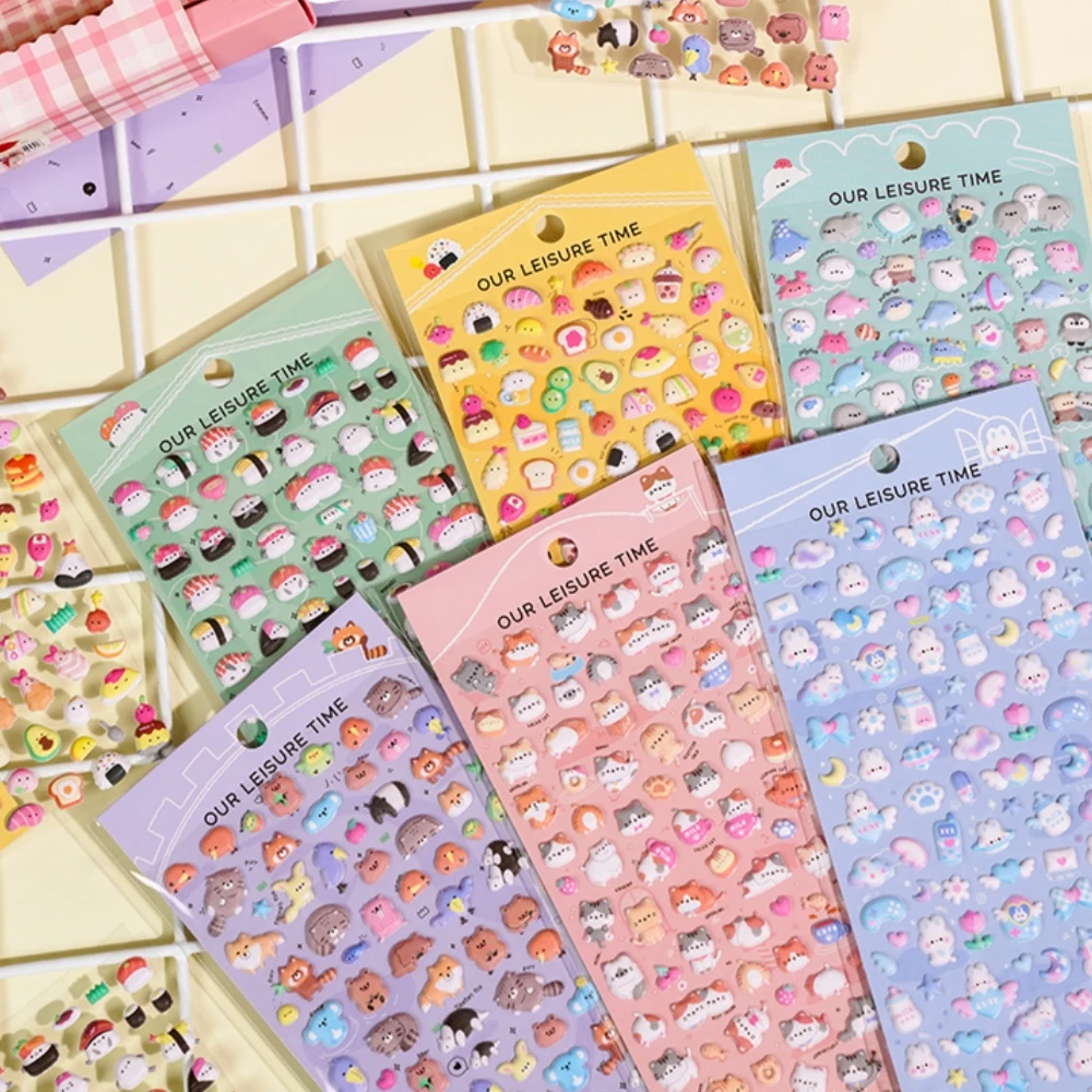 6 pcs/lot Kawaii Cartoon Mini Animals 3D Puffy Stickers Cute Stationery Diy Scrapbooking Sticker Adhesive Decor School Supplies