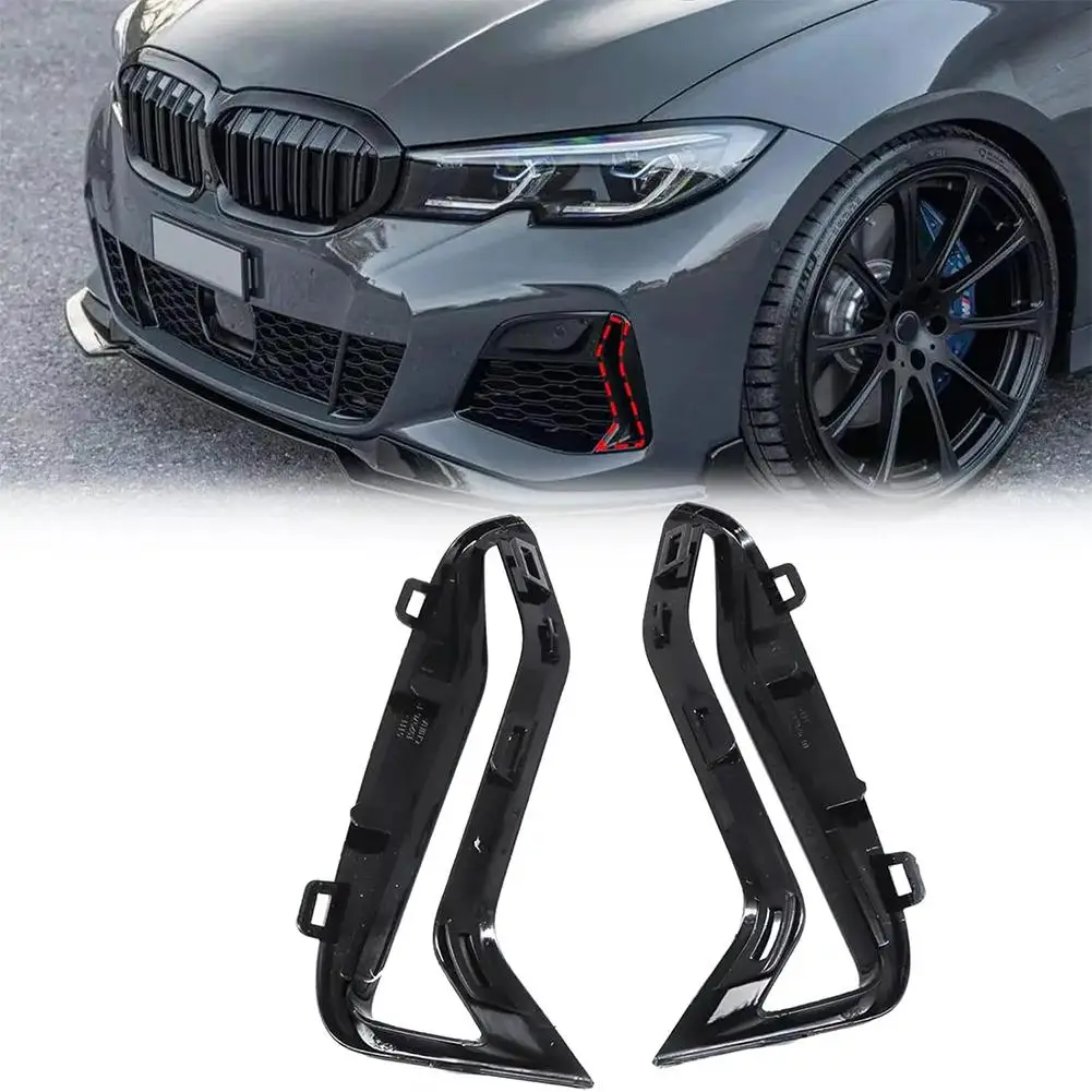 2pcs Front Bumper Trim For BMW 3' G20 G21 M340i ABS 51118093301 51118093302 Front Bumper Fog Lamp Left Right Grille Black Trim