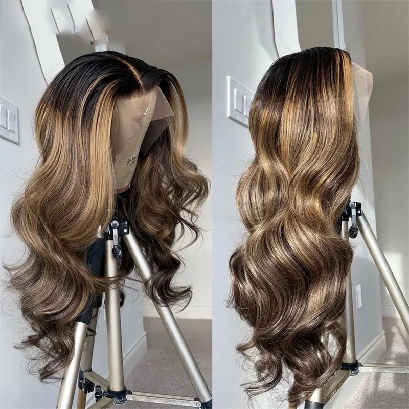 لينة طويلة تسليط الضوء على البني 28 بوصة موجة 5x5 قاعدة الحرير باروكة من شعر طبيعي يهودي شعر الطفل HD الدانتيل الشعر الأوروبي قبل قطعها #3