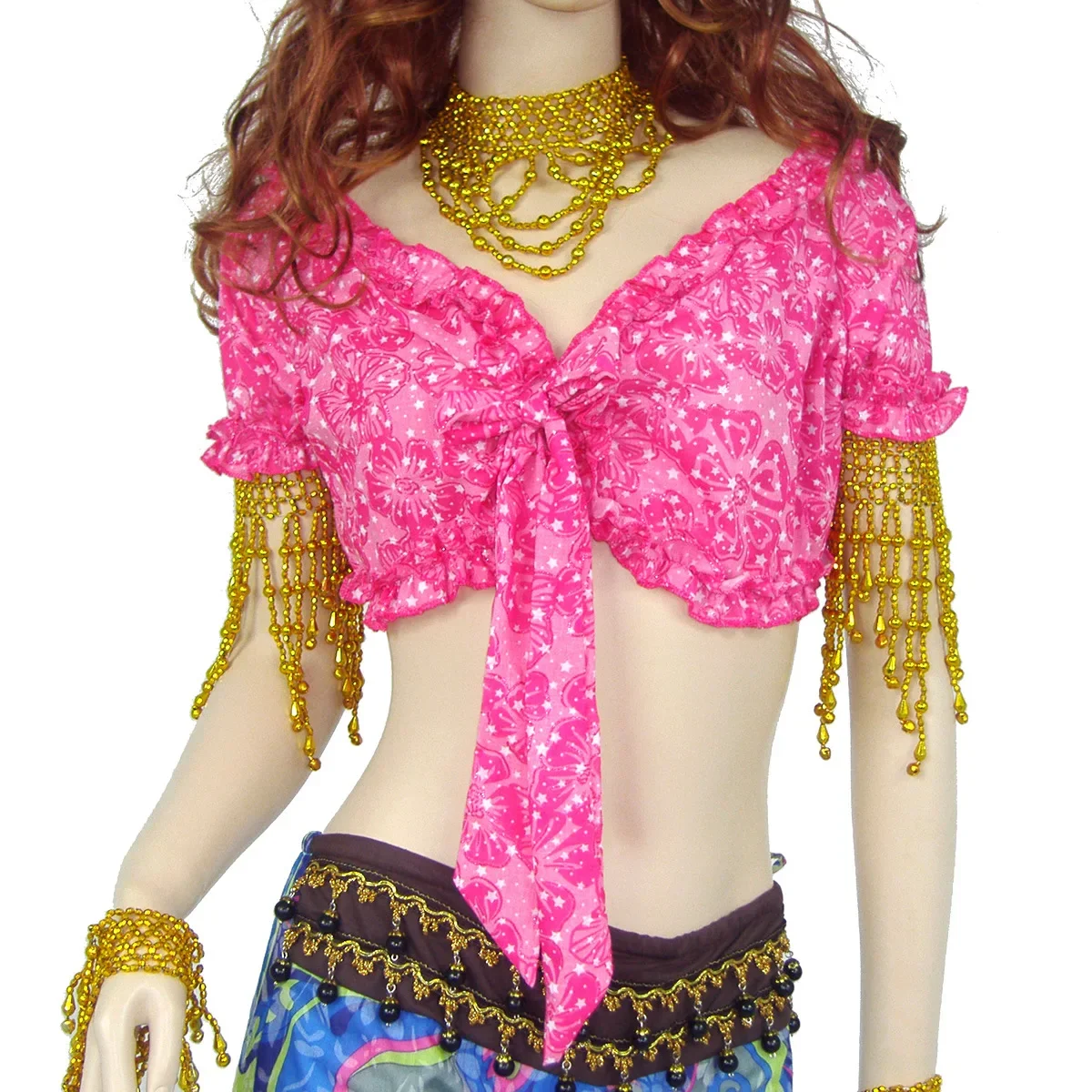 lady sexy dancing lace up top woman belly dancing print top