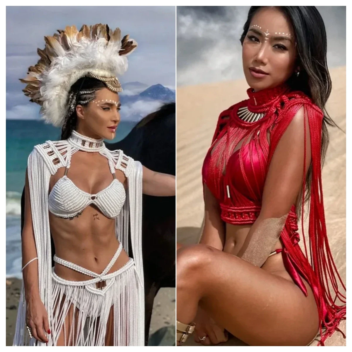 

Design Sexy Tassel Outfits Hand Made Greek Goddess Roman Lady Dress Bohemia Vocation Beach Party Women Two Pieces Set