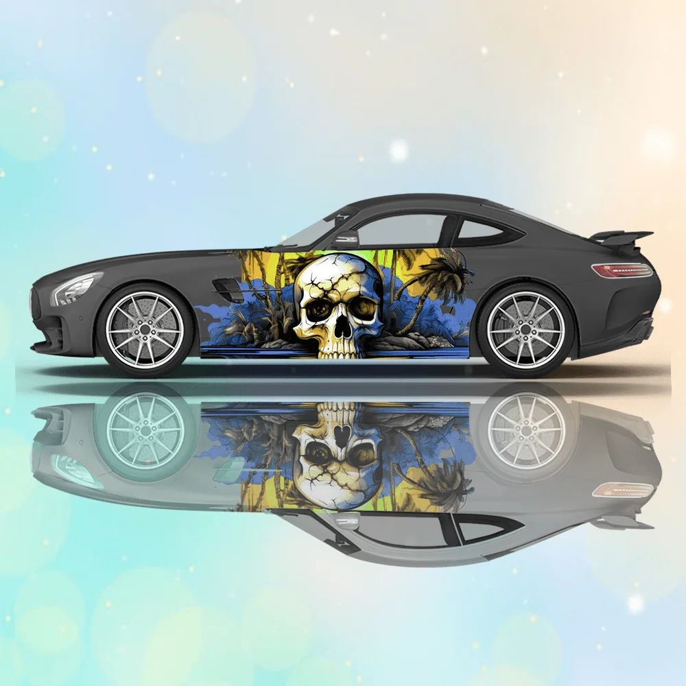 Creative Beach Coconut Tree Skeleton Splash Colorful Skeleton Pulling Stickers Car Stickers Full Body Stickers Decoration Covera