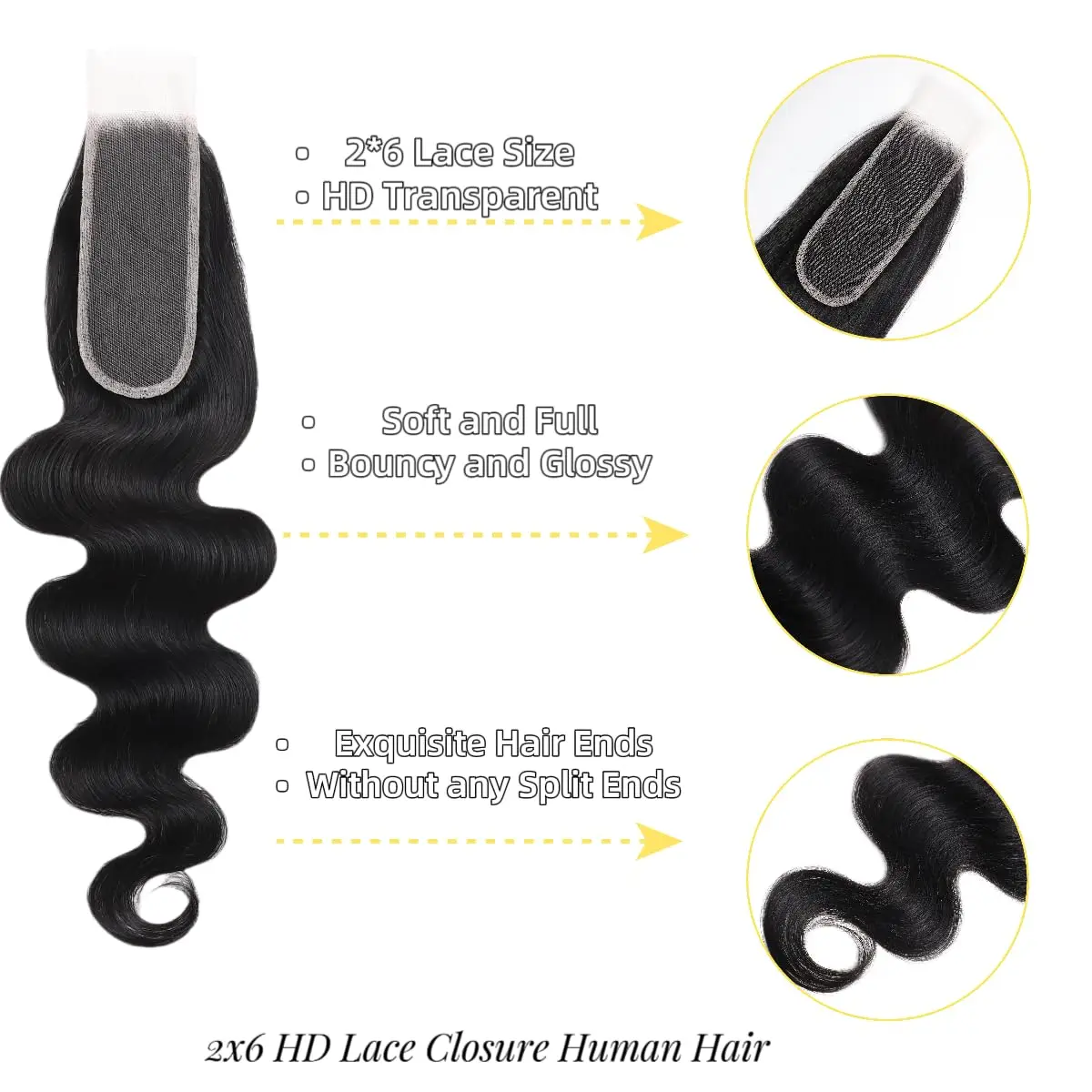 متجر YEORING شعر بشري مموج 2 × 6 دانتيل يذوب الجلد إغلاق شفاف دانتيل إغلاق سويسري 100% شعر بشري ريمي شعر برازيلي