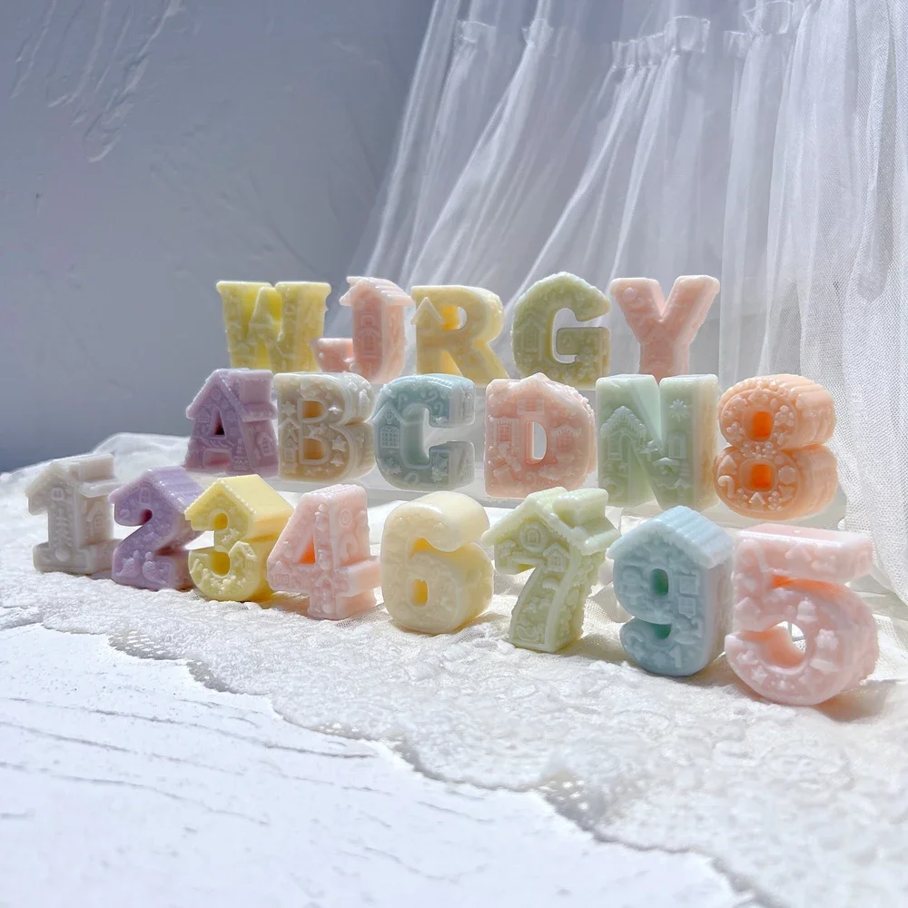 

10 Numbers Figure Resin Cement Plaster Mold 26 Gingerbread Alphabet Letters Candle Silicone Mold for Birthday Christmas Ornament