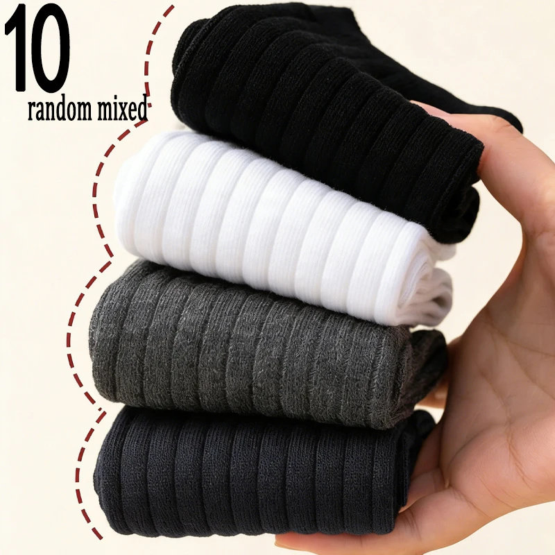 10 Pairs Lot of Men's Summer Breathable Sweat Absorbing Vertical Socks Versatile Mid Tube at Home or Office Wear Women's Socks