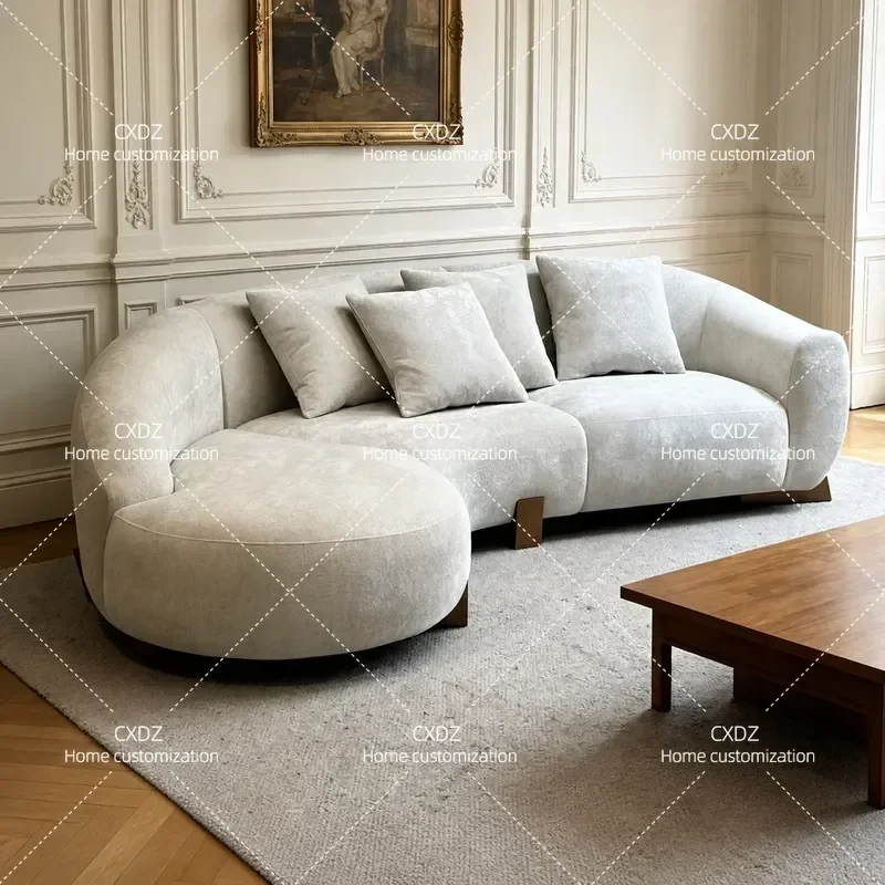 Cream Fabric Sofa for Villa Living Room Straight Curved Irregular Module Couch Modern Home Furniture