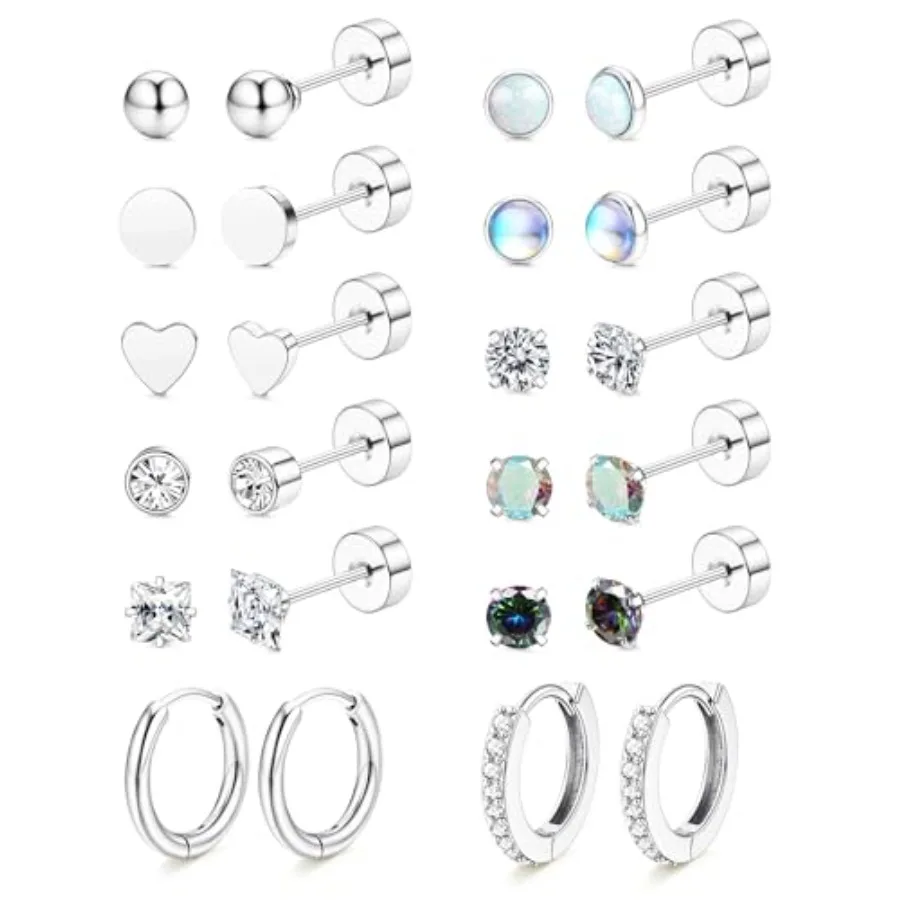 

Hypoallergenic Flat Back Earrings for Women-Surgical Steel Earrings for Sensitive Ears 20G Stainless Steel Earring Stacks Small