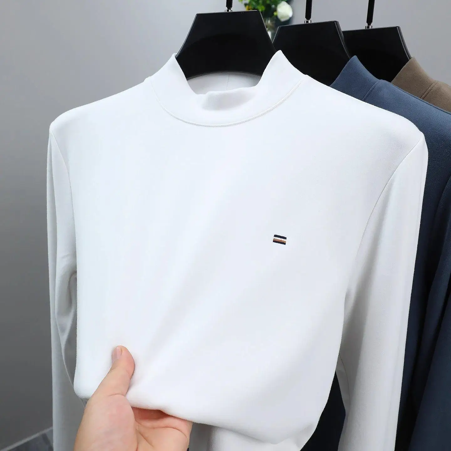 

Мужской двусторонний свитшот с высоким воротником, вышивкой и утеплением, модный трикотажный джемпер для осени и зимы