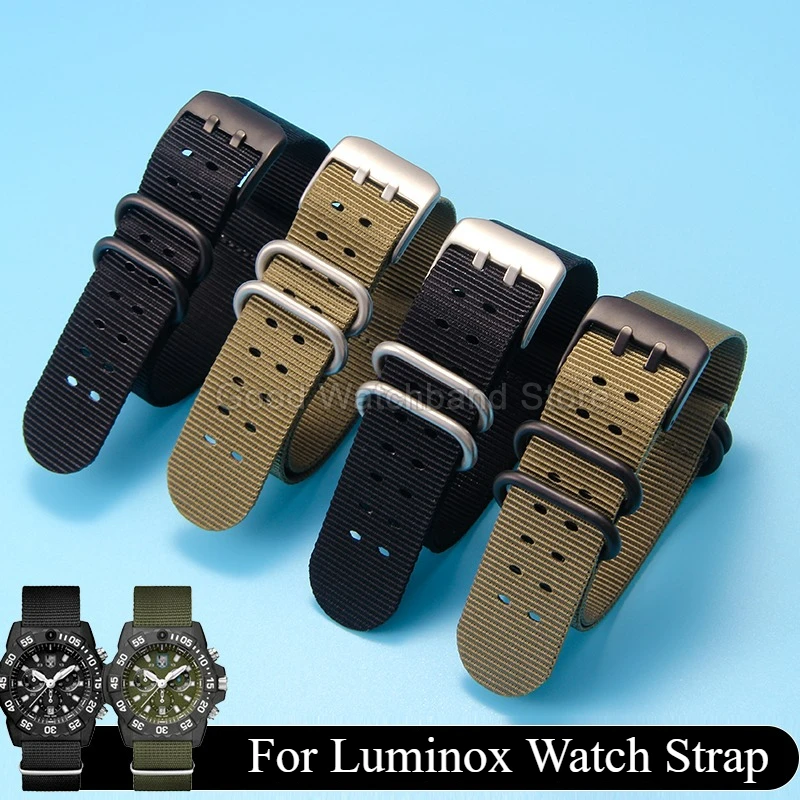 Para modelos Luminox 3051 3080 3150 correa de reloj de nailon diseño de doble agujero transpirable 22 23mm hebilla de acero inoxidable verde militar negro