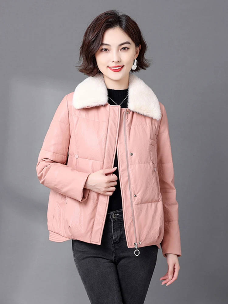 เสื้อโค้ทหนังแท้สำหรับผู้หญิง รุ่น Thiened สำหรับฤดูหนาว ขนมิงค์ หนังแกะ ดีไซน์ซิป  สำหรับใส่ทำงาน