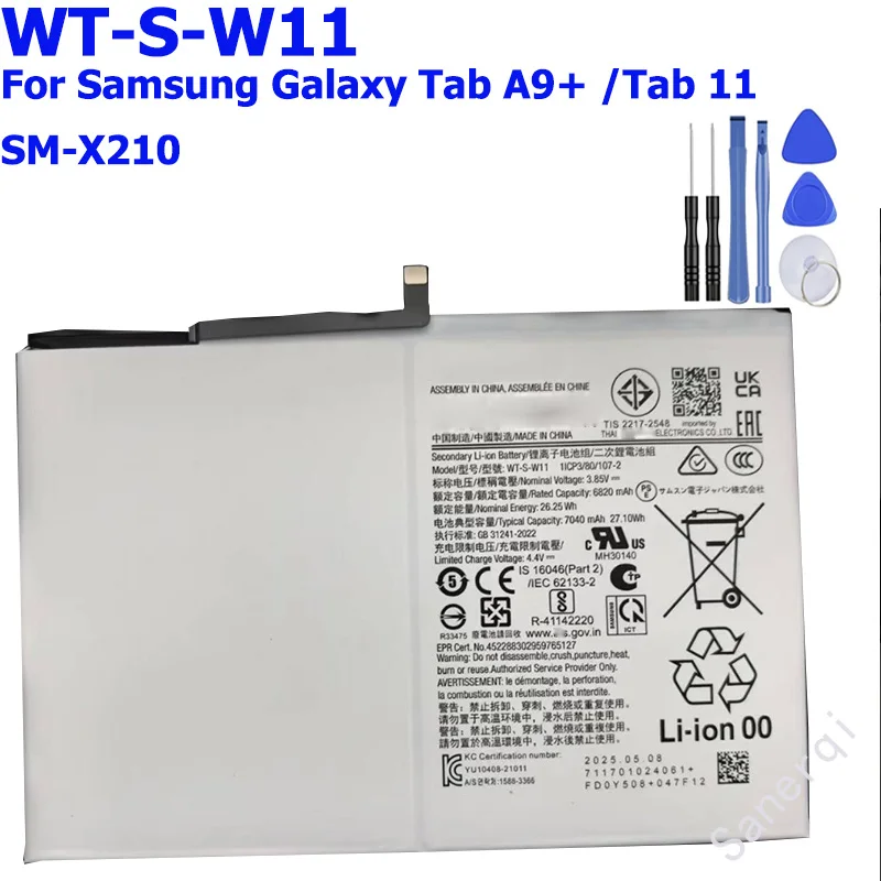 New WT-S-W11 7040mAh Replacement Battery For Samsung Galaxy Tab A9+ /Tab 11 SM-X210 Tablet batteria + Tools