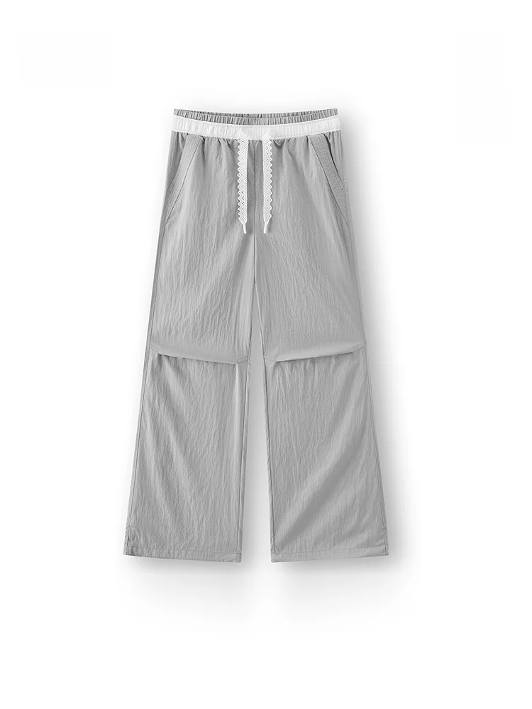 

Semir Casual Pants Women Summer Lace Patchwork Cool Loose Wide Leg Pants 2026 New Long Trousers l Waist Straight Leg