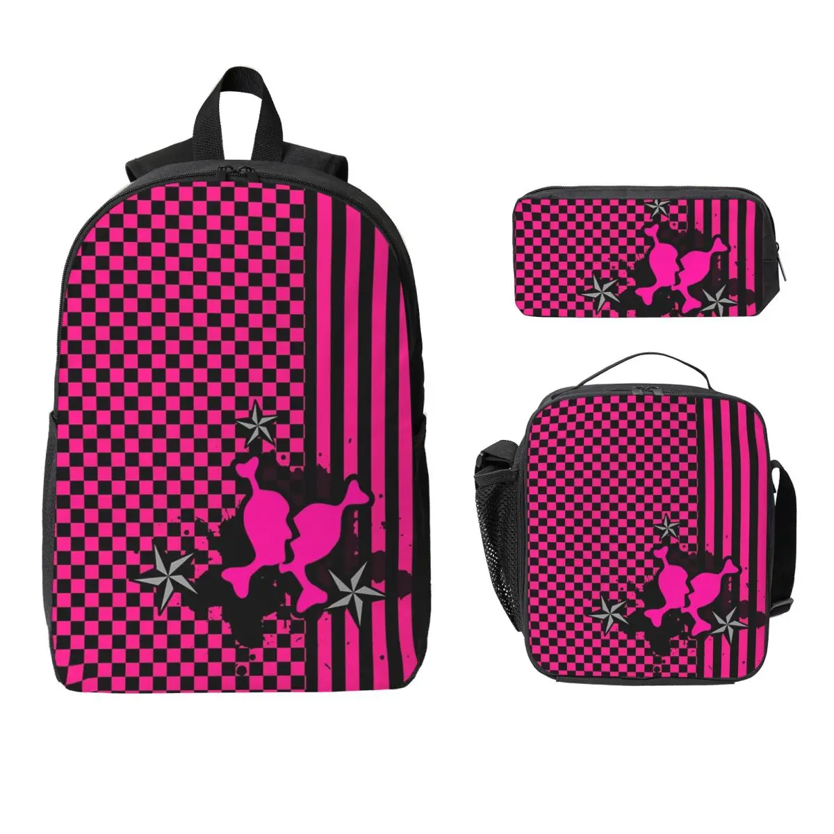 

Punky Pink Emo Backpack Student Boys Girls BookBag School Bag Laptop Shoulder Bags 3ps Insulated Lunch Bag Pencil Case