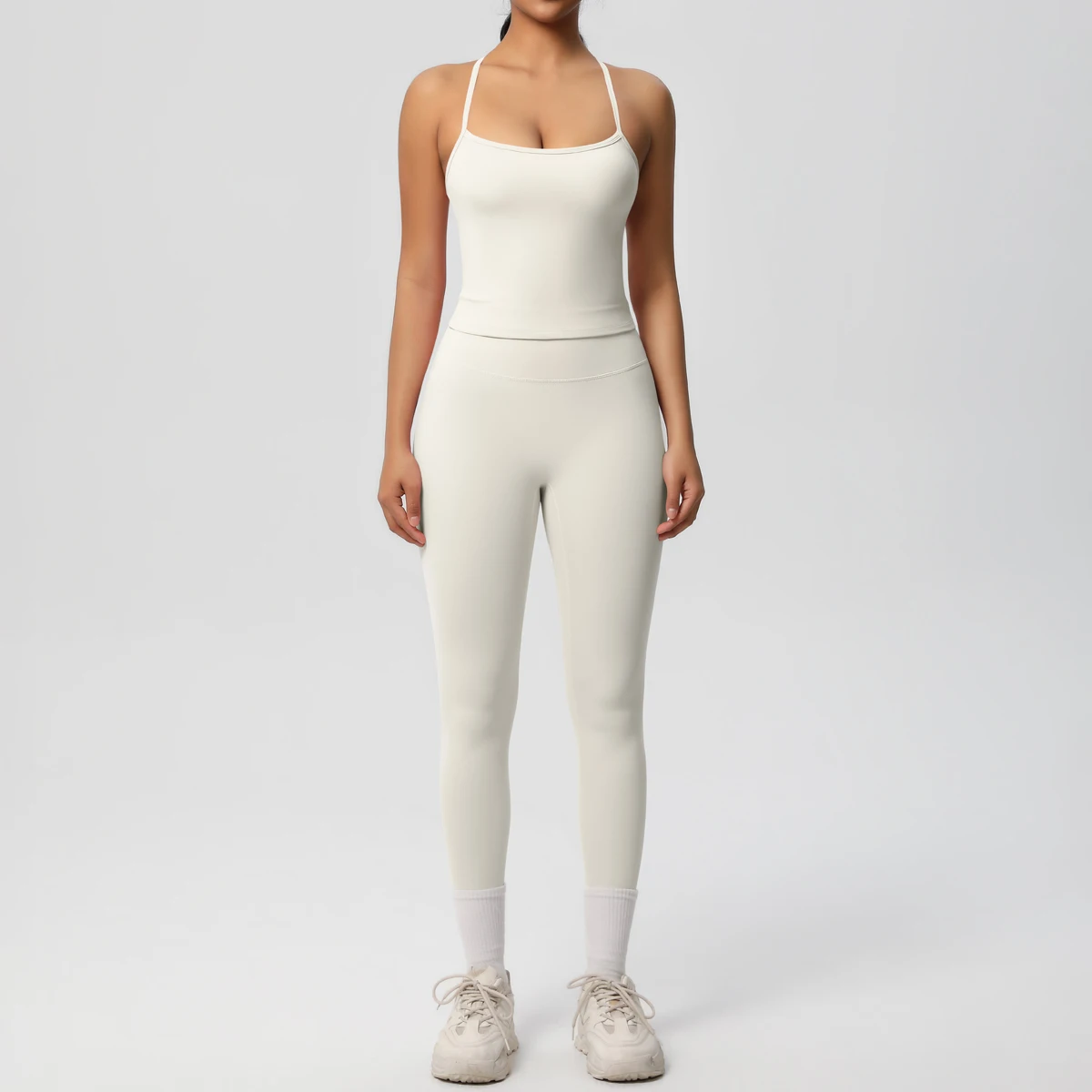 High Stretch Sexy Backless Yoga Vest Pants Suit Shock-absorbing Running Yoga Tank Top Solid Color Quick Drying Yoga Leggings