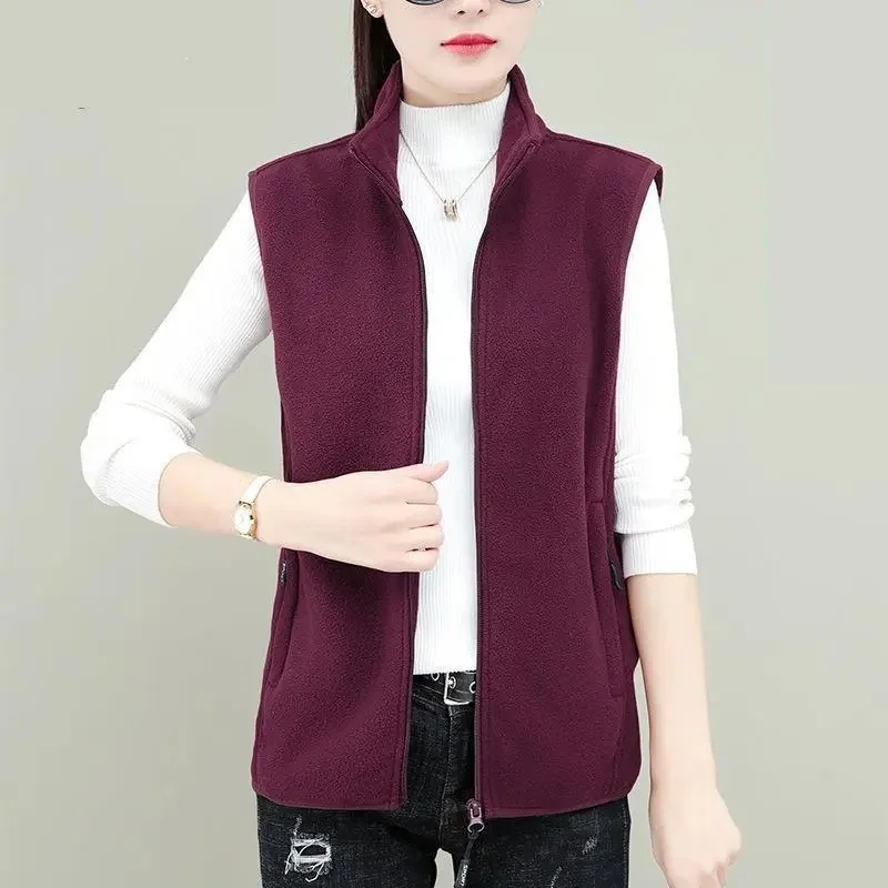 

Shake Fleece Vest Women's Autumn Winter Jacket 2024 New Fashion Korean Versatile Stand Collar Sleeveless Waistcoat Female Tops