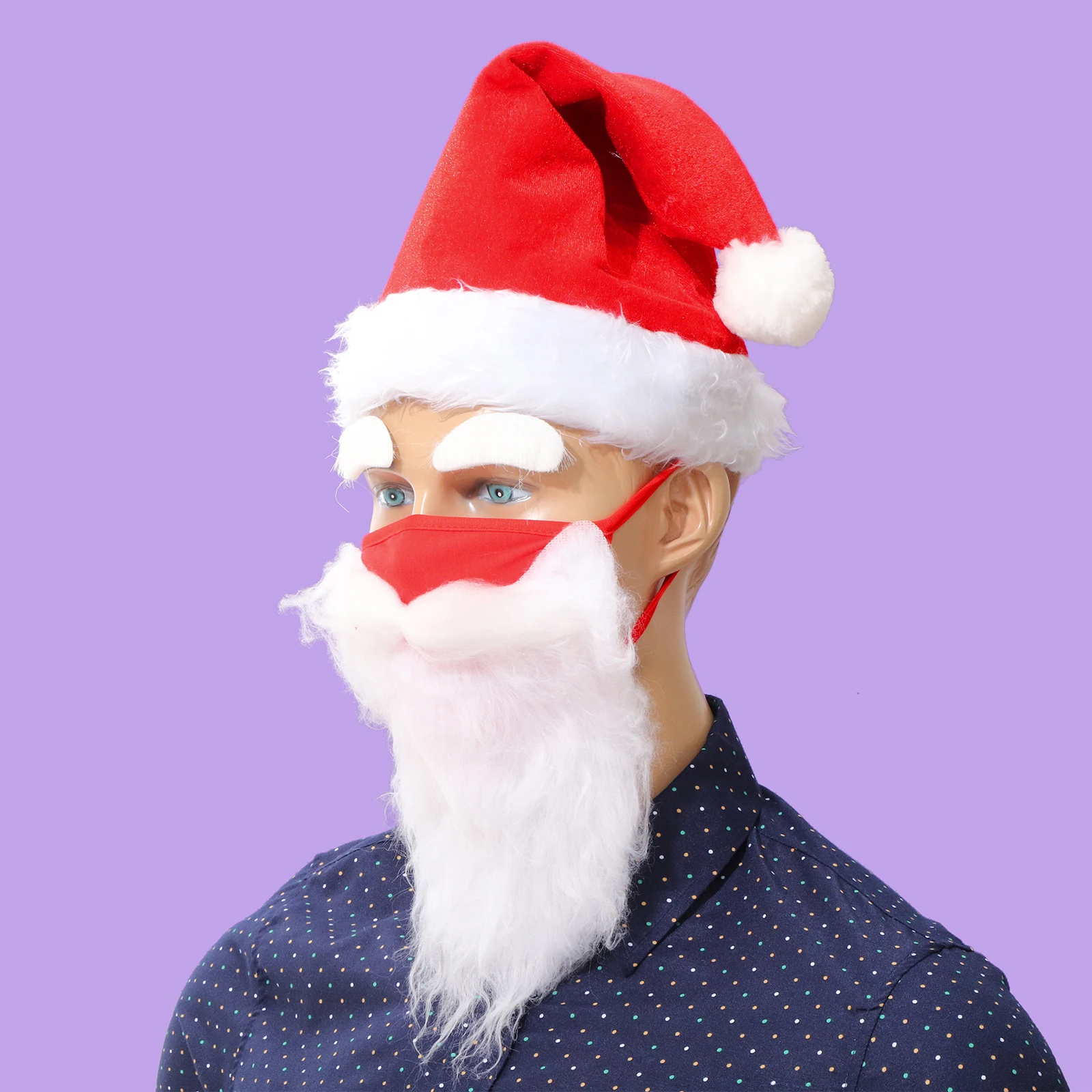 Natal cosplay barba branca papai noel máscara luvas sobrancelhas chapéu conjunto adulto crianças halloween ano novo fantasia vestido presente