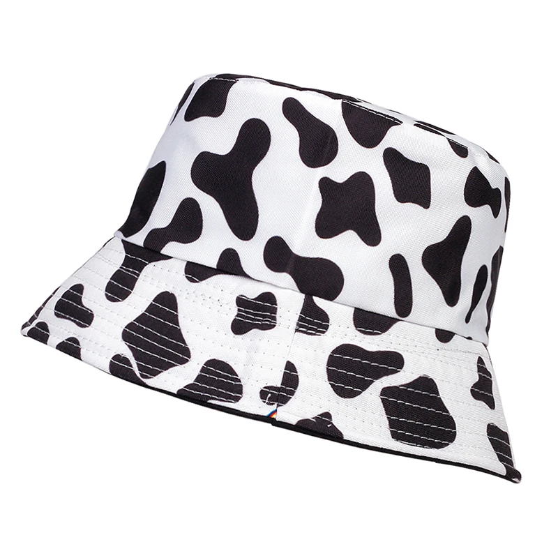 Unisex Cow Print Double-side Personality Bucket Hats Fishermen Caps Outdoor Casual Cap Sunscreen Hat