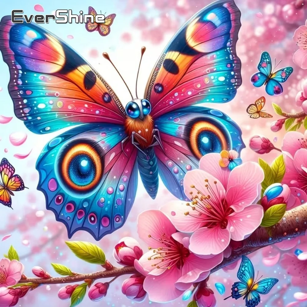 EverShine Vollquadratisches, rundes Diamant-Mosaik, Schmetterling, Tier, Malerei, Blume, DIY-Bild, Strass-Stickerei, Dekor für Zuhause