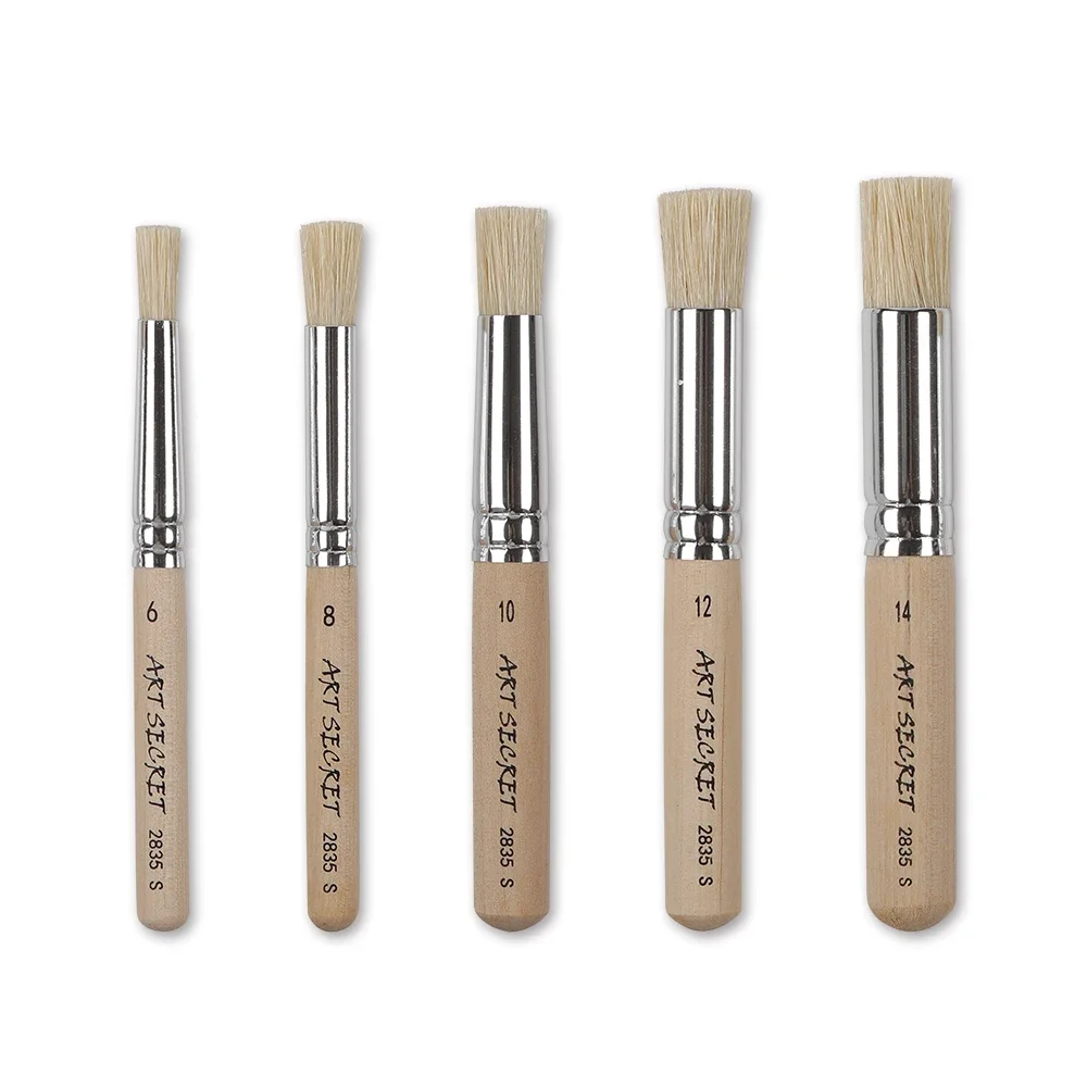5PCS Artsecret 2835S /Set Bristle Template Paint Brushes Wooden Handle Painting Brushes for Acrylic Oil Drawing Art Stencil Tool