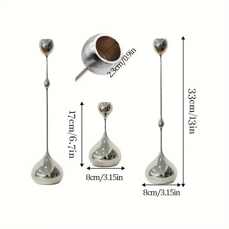 Nordic Silver Water‑Drop Candlestick Figurine European Romantic Candle Holder for Dining Table Candlelight‑Dinner Tabletop Decor
