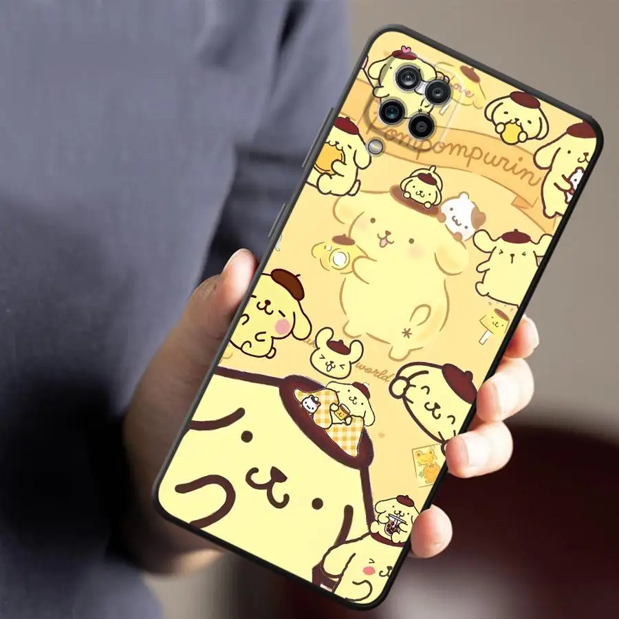 حافظة لهاتف سامسونج جالاكسي A06 A05 A10 A12 A04 A50 A17 A70 A30 A15 A40 A16 A20 A13 غطاء هاتف ناعم أسود سانريو لطيف Pompompurin