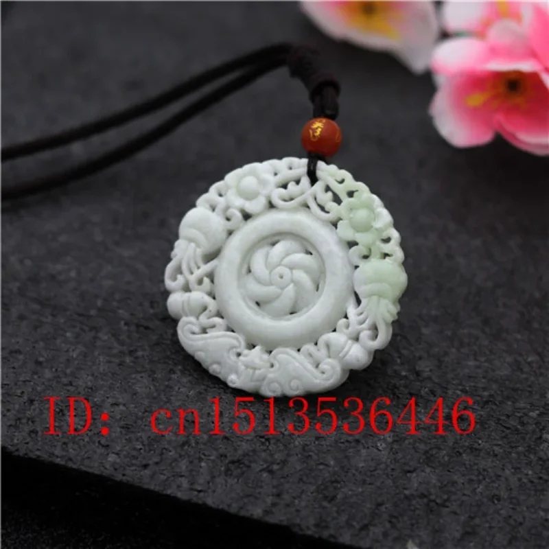 Hollow Out Double-sided Carved Flower White Jade Windmill Pendant Natural Geometry Necklace Jewellery Fashion Lucky Amulet Gifts