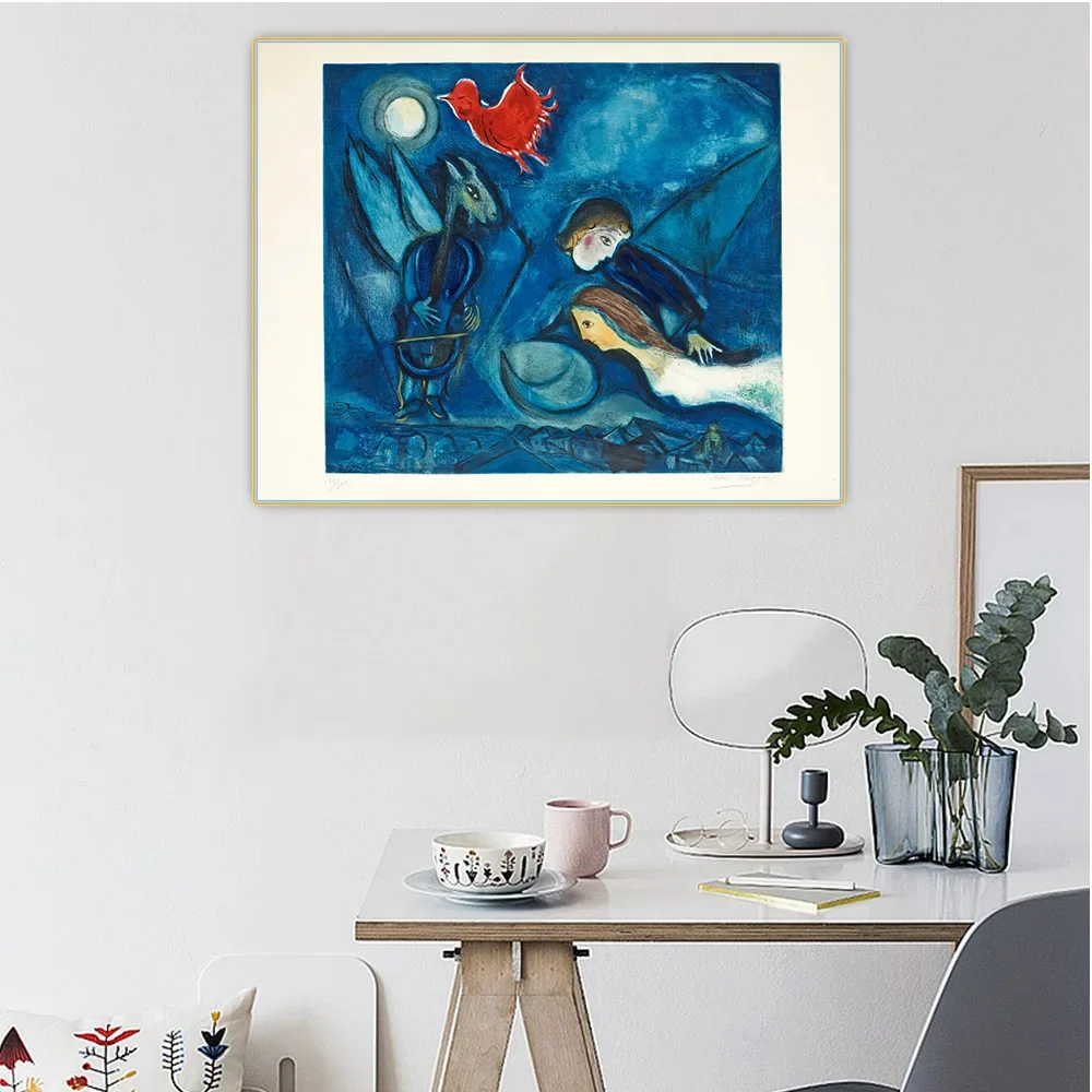 Citon Marc Chagall《Lovers in moonlight》Canvas Oil Painting Famous Artwork Poster Picture Wall Background Decor Home Decoration