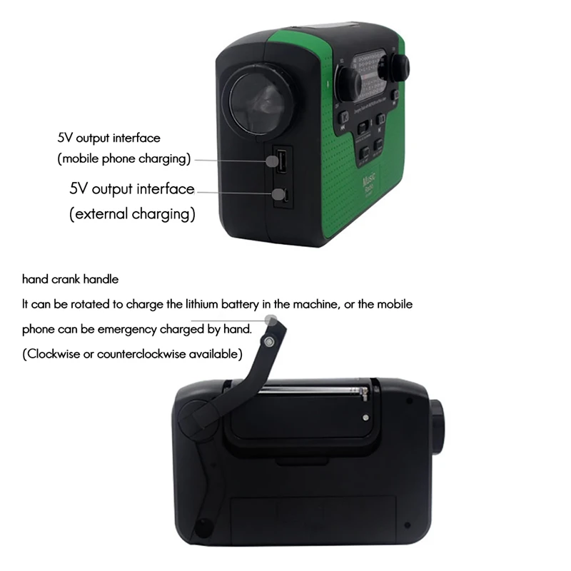 Lanterna Solar Multifuncional LED, rádio com manivela, emergência