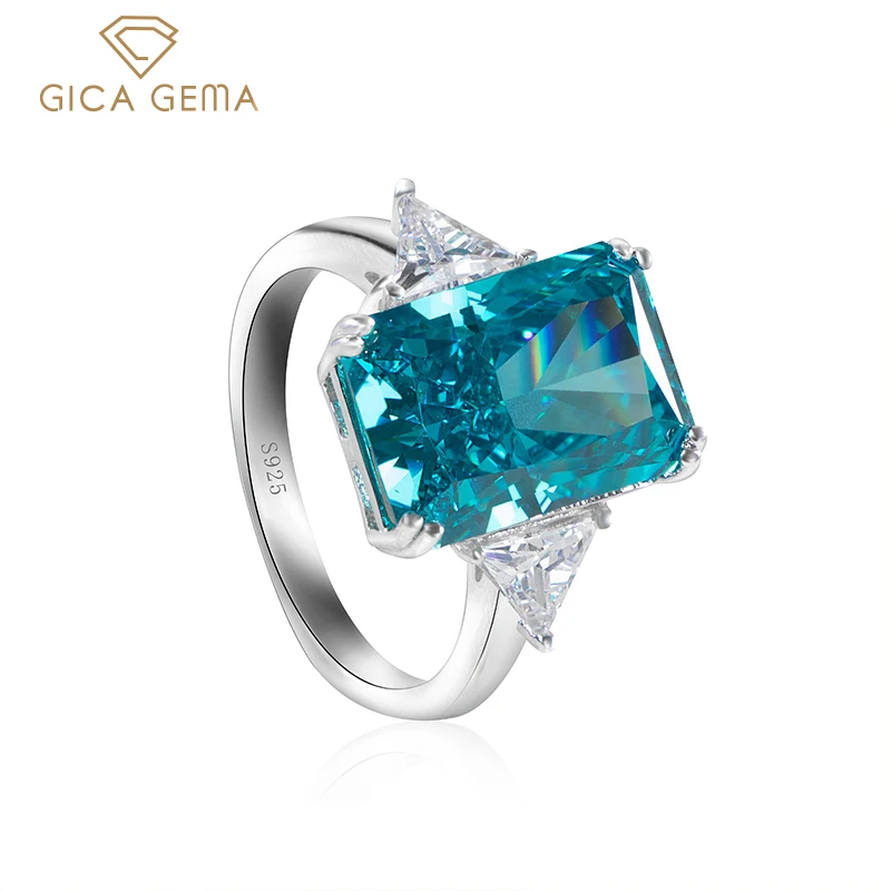 

GICA GEMA 100% 925 Sterling Silver Radiant Cut Created Moissanite Diamond Gemstone Wedding Party Rings Women Fine Jewelry Gifts