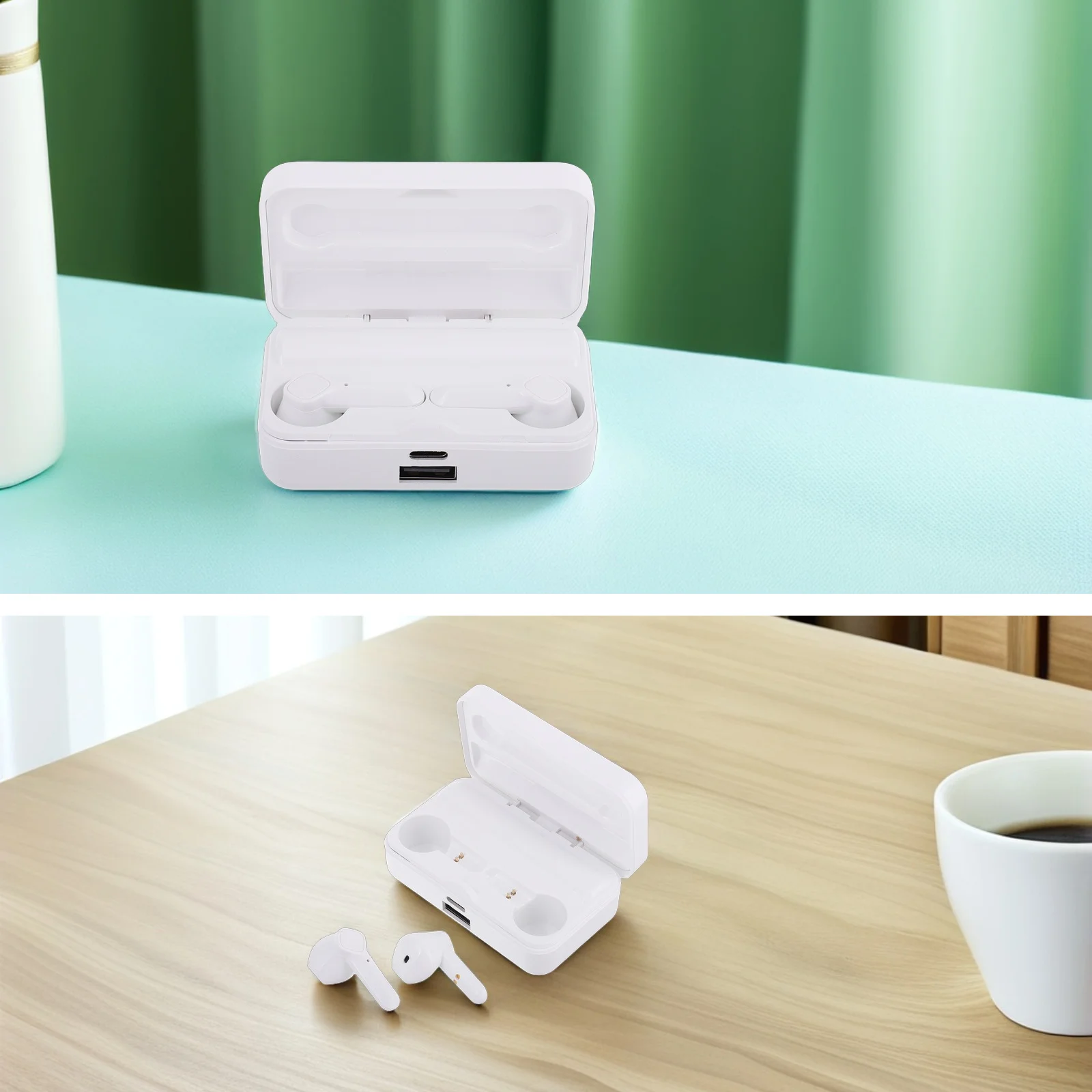 

1Set Earbuds Wireless Dual Ear Headphones Mirror Display Running Sports Gaming Headset Wireless Invisible Earphones