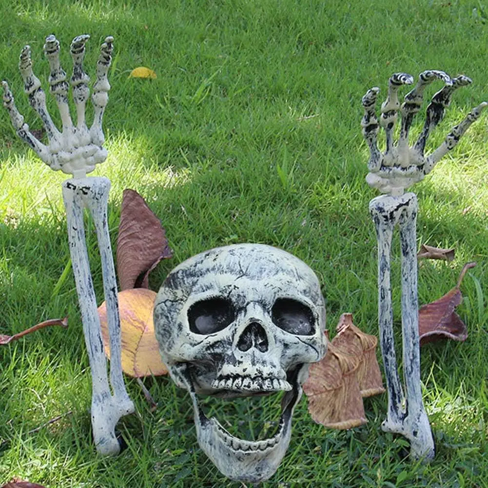 Realistic Halloween Skeleton Stakes Decorations Skull Head Arms Decor for Outdoor Yard Lawn Garden Graveyard Party Supplies