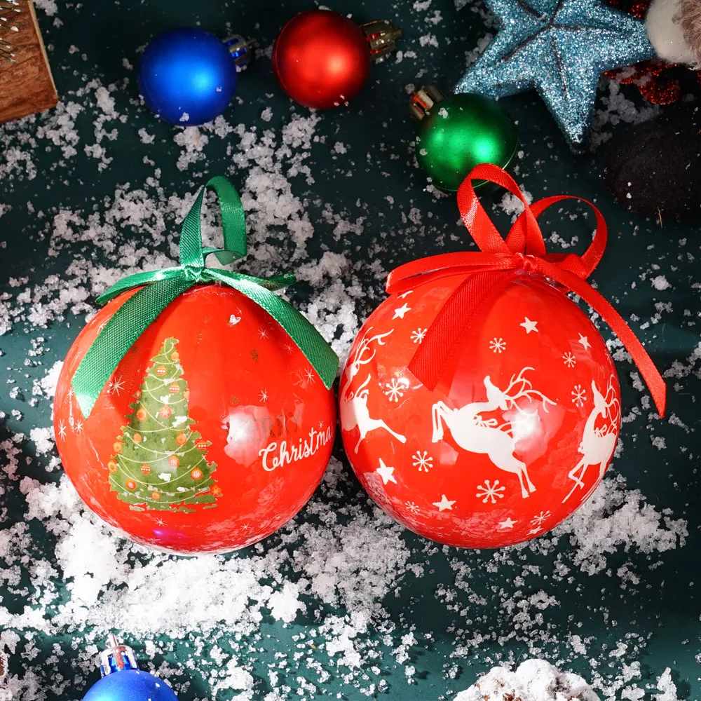 Christmas Ball Tree Hanging Ornaments Santa Snowman Pattern Red White Ball for Xmas Tree Decor Holiday Party Wedding Decoration