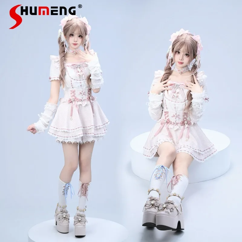 

Original Japanese Love Rhinestone Button Sweet Top Summer Cute Pure Cotton Lolita Shirt Skirt Mine Series Mass-produced Blouse