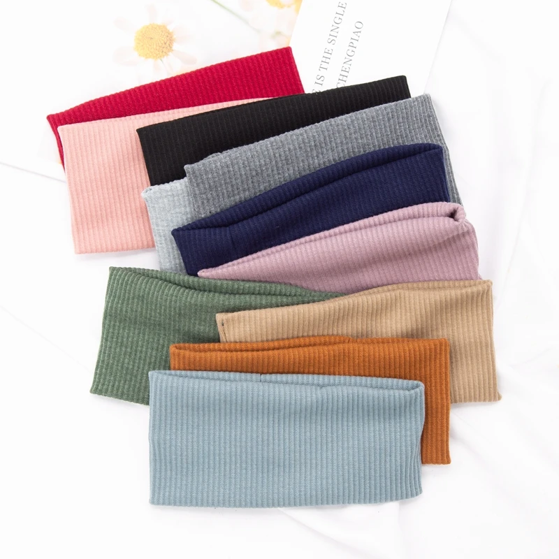 Women Solid Color Yoga Knitted Headband Cotton Wide Turban Twisted Knotted Headwrap Fashion Girls Hairband Hair Accessories