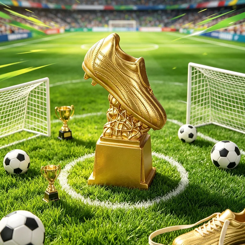 Living Room Office High-End Decorative Item Golden Football Shoes Trophy Football Competition Prize Souvenir